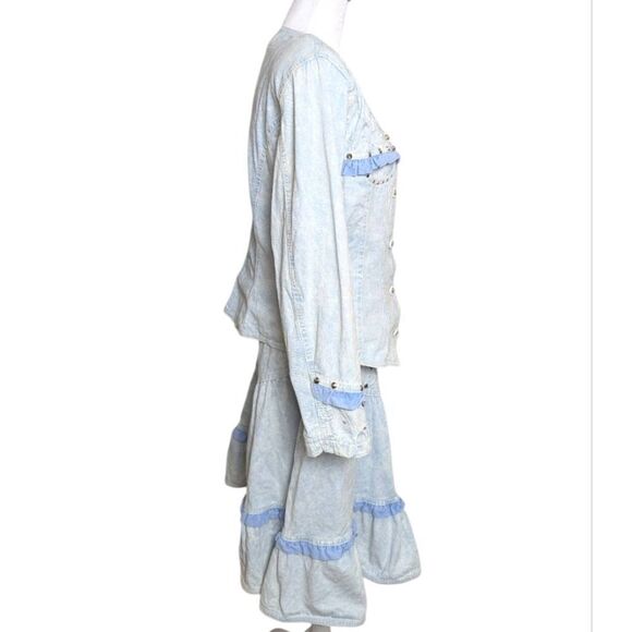 Vintage 90s Monique Fashions Blue Studded Stonewash Denim Jacket & Skirt Set L - Picture 2 of 14